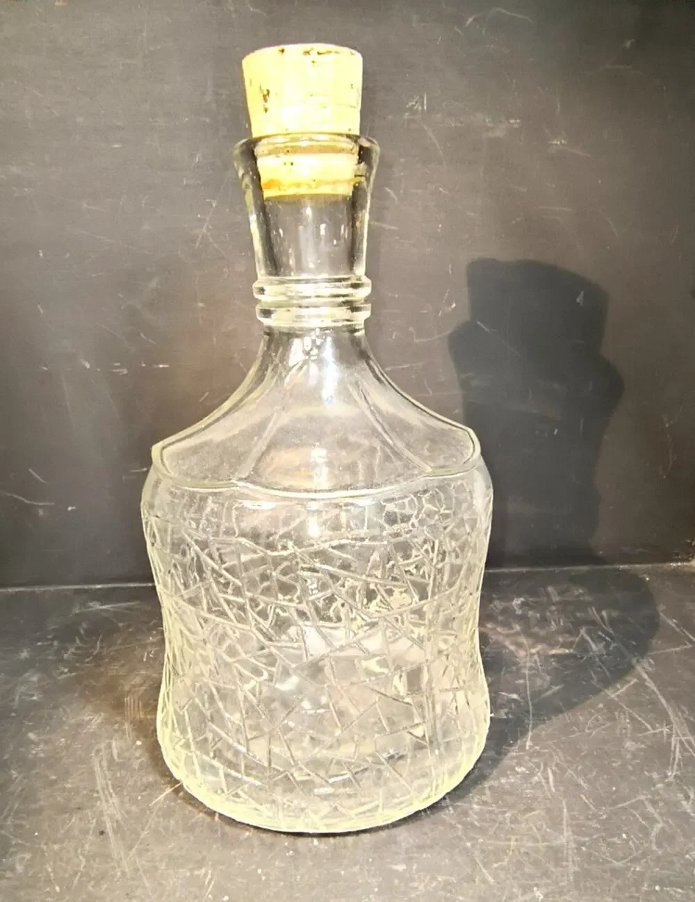 2052.  Vintage Glass Crackle Design Vinegar Bottle Cruet Corked